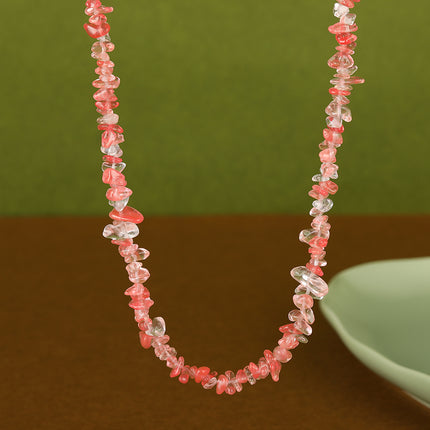 Collar De Cuentas De Grava Natural Transparente De Moda Casual Con Cadena Acero Inoxidable 316