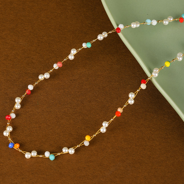 Collar De Cuentas De Piedras De Colores De Moda De Cadena Acero Inoxidable