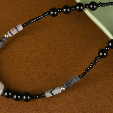 Collar De Cuentas De Vidrio Negras De Estilo Neutro Frío De Moda Con Perla