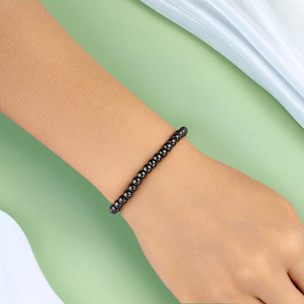 Pulsera Minimalista De Cuentas Negras Con Superficie Lisa Estilo Sobrio