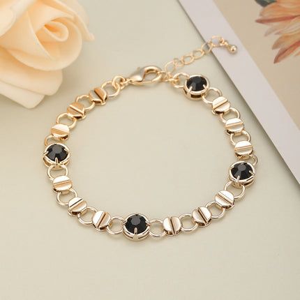Pulsera De Cadena Metálica Con Cristales Negros Para Mujer