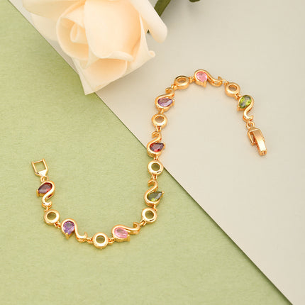 Pulsera De Cobre Con Zirconias En Forma De Gota Multicolor Y Cadena S