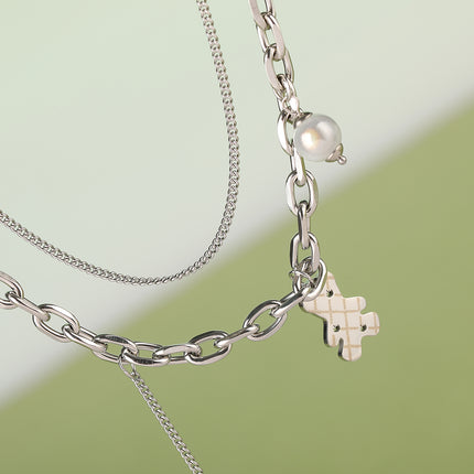 Cadena De Doble Capa Con Colgante Multitesoro De Cara Sonriente Y Oso Personalizado De Moda