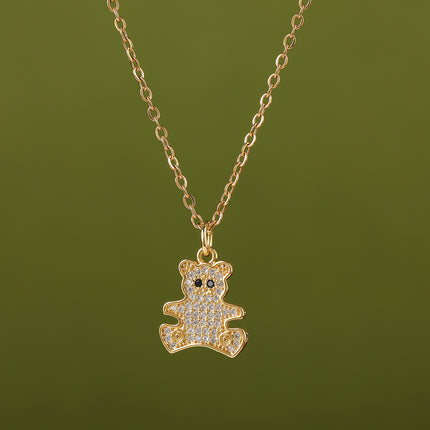 Collar Casual Con Colgante De Oso De Diamante De Imitación Con Ojos Negros Versátil