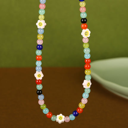 Collar De Cuentas Con Accesorios De Flores Sonrientes De Colores A La Moda