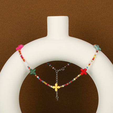 Collar De Cadena De Cuentas Con Accesorios De Flores De Estilo INS De Moda