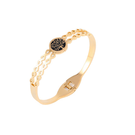 Pulsera Brazalete De Acero Inoxidable Con Disco Negro Diseño Moda