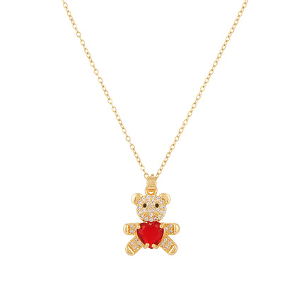 Collar De Acero Inoxidable De Moda Con Colgante De Oso Rojo Con Diamantes De Imitación