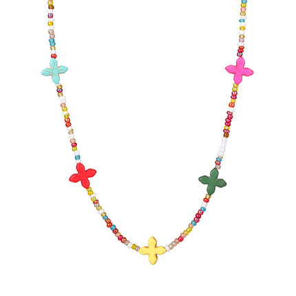 Collar De Cadena De Cuentas Con Accesorios De Flores De Estilo INS De Moda