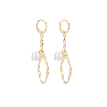 Aretes Largos Con Perla Artificial Y Líneas Irregulares Pendientes Cobre