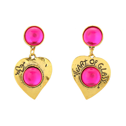 Aretes Con Diseño De Corazón Con Cristal Morado Sintético Y Bisel Metálico