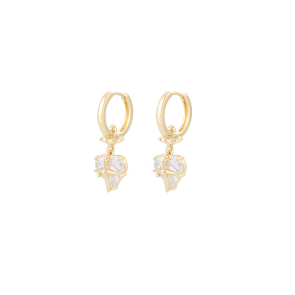 Aretes Con Colgante De Corazón Adornado Con Zirconia Cobre En Oro 18K