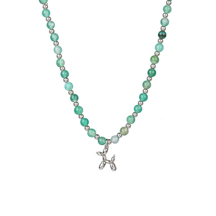 Collar Retro De Cuentas De Vidrio Verde De Lujo Leve Con Bolas De Moda Con Bolas