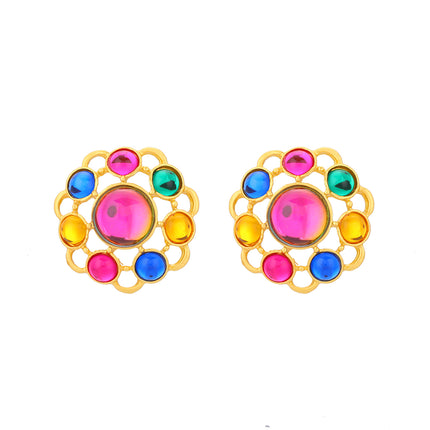Aretes Con Diseño De Flores Coloridas De Cristal Sintético Para Mujer