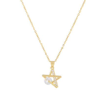 Collar Con Colgante De Estrella Hueca De Cobre Con Diamantes De Imitación Versátil
