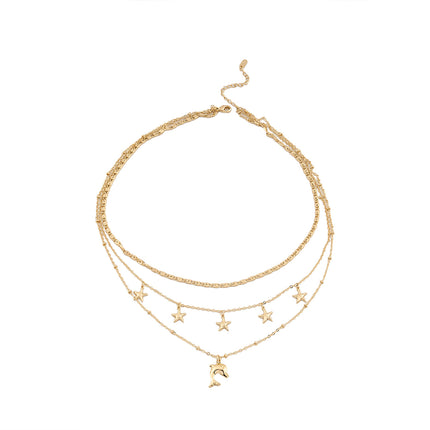 Collar Multicapa De Cobre Con Colgante De Delfín Y Estrella De Lujo Leve De Moda