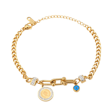 Pulsera Con Colgante Redondo Y Hebilla De Caballo, Acero 14K