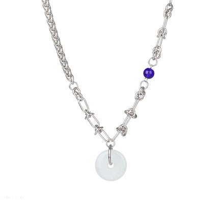 Collar De Acero Inoxidable Con Cadena De Diseño Único Con Colgante De Jade De Moda