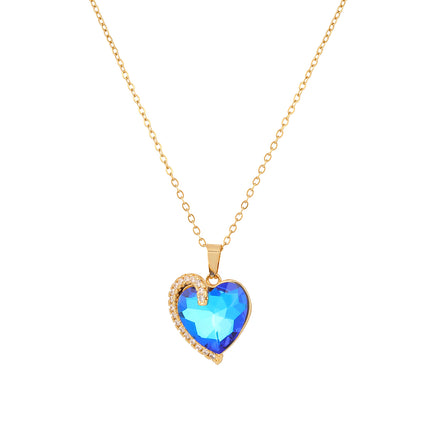Collar Sencillo Con Colgante Casual De Corazón Azul De Diamante De Imitación De Moda