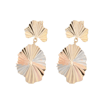 Aretes Cobre Con Colgante De Hoja Metálica, Diseño Moderno Para Mujer