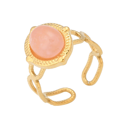 Anillo Ajustable Con Diseño Hueco Y Piedra Natural En Acero Inoxidable Chapado En Oro 14K