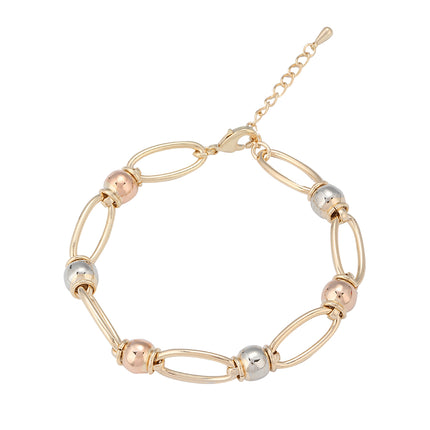 Pulsera De Cadena Con Enlaces Ovalados Tricolores En Cobre Para Mujer