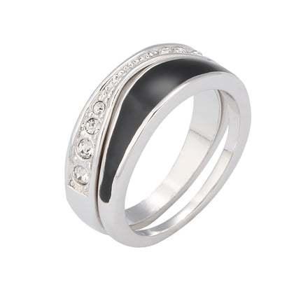 Anillo De Resina Negra Con Diamantes De Zirconia En Aleación Chapado En Plata
