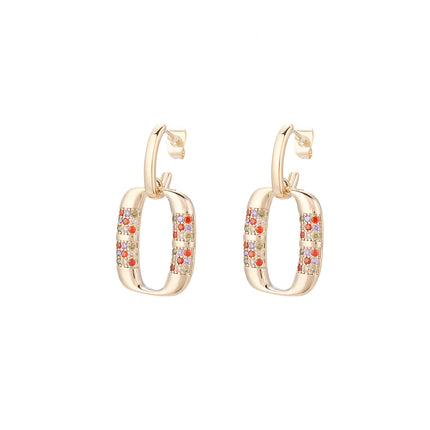 Aretes De Cobre Con O Hueca Adornada Con Zirconias Cuadradas De Colores