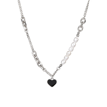 Collar Estilo De INS De Acero Inoxidable Con Colgante De Corazón Con Perlas De Moda