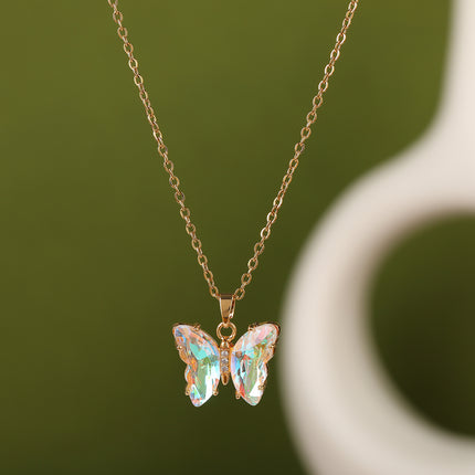 Collar Con Colgante De Mariposa De Acero Inoxidable De Moda De Colores Transparente