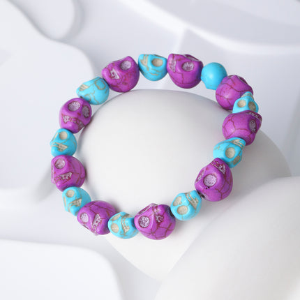 Pulsera De Acero Inoxidable Con Cuentas De Calaveras Azules Y Moradas