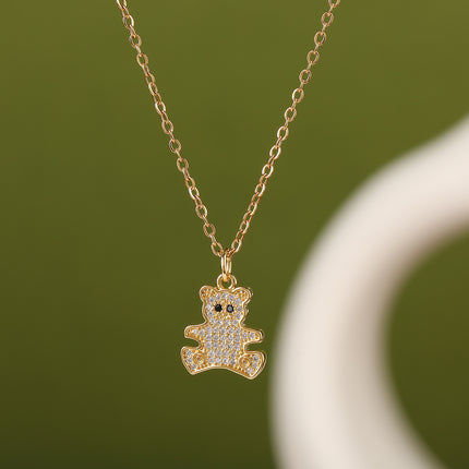 Collar Casual Con Colgante De Oso De Diamante De Imitación Con Ojos Negros Versátil
