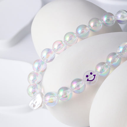 Pulsera De Acero Inoxidable Con Cuentas De Cristal Y De Carita Feliz