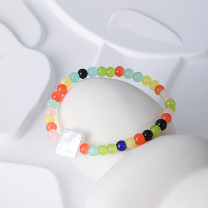 Pulsera De Cuentas De Cristal Multicolor Con Acero Inoxidable