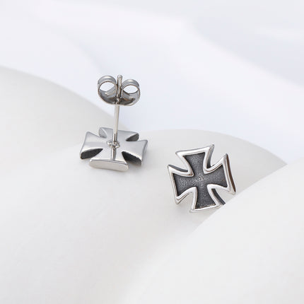 Pendientes Con Diseño De Cruz Cuadrada Vintage Y Moda Para Hombre De Acero Inoxidable