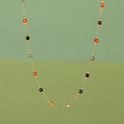 Collar Con Piedra Natural De Colores Y Separadores De Acero Inoxidable Chapado En Oro 14K