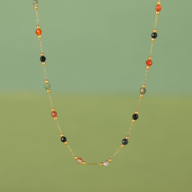 Collar Con Piedra Natural De Colores Y Separadores De Acero Inoxidable Chapado En Oro 14K