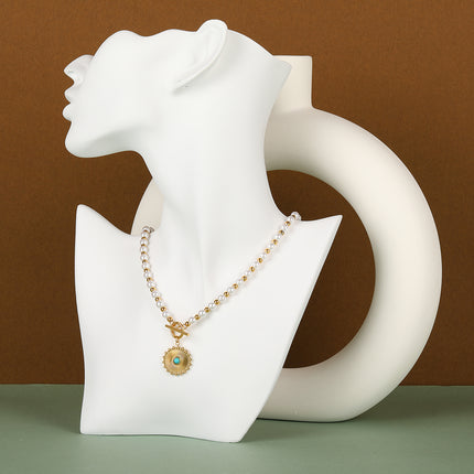 Collar De Perlas Y Bolas Con Colgante De Sol En Forma De Flor De Diseño Único
