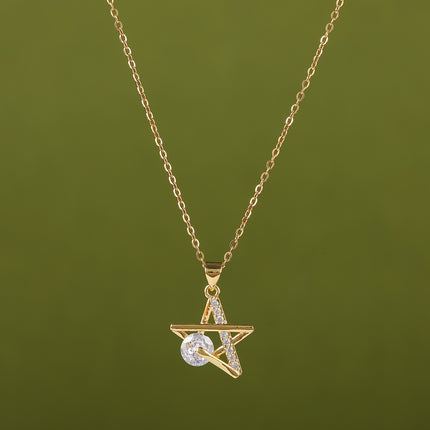 Collar Con Colgante De Estrella Hueca De Cobre Con Diamantes De Imitación Versátil