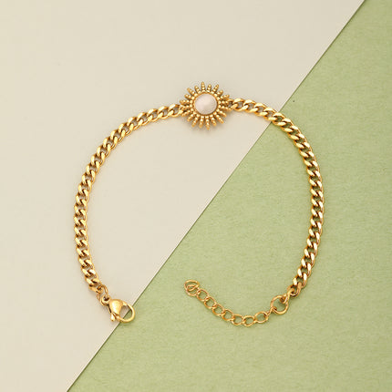 Pulsera De Cadena Acero Inoxidable Con Colgante De Sol Y Circonita