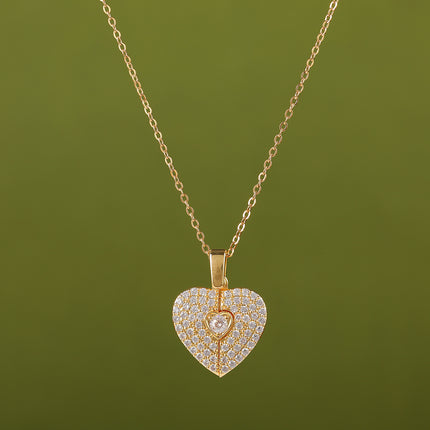 Collar Con Colgante De Circón De Corazón Abierta De Acero Inoxidable De Moda