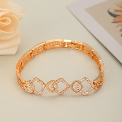 Pulsera De Cobre Con Cadena Rectangular Y De Rombo Diseño Geométrico