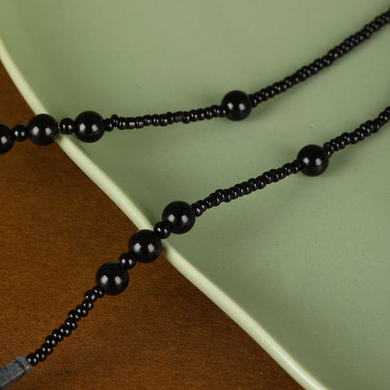Collar De Cuentas De Vidrio Negras De Estilo Neutro Frío De Moda Con Perla