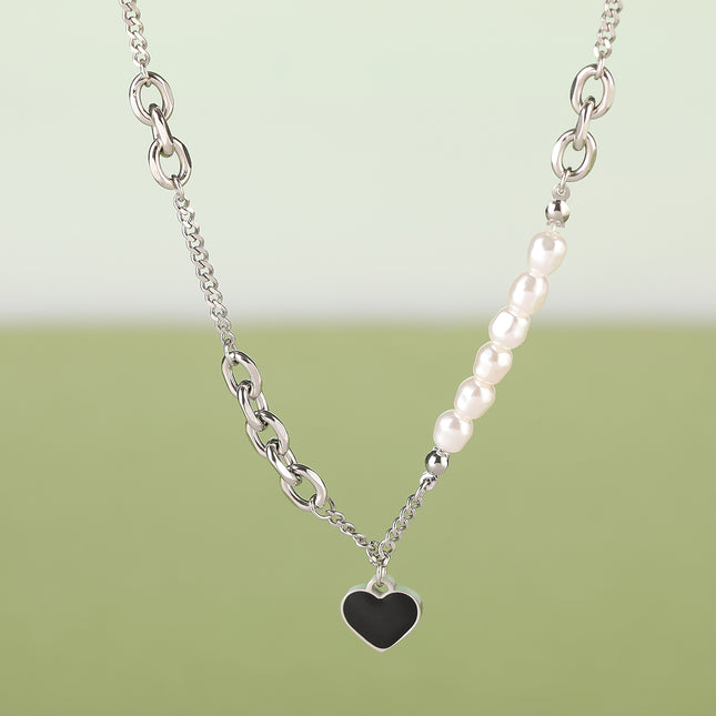 Collar Estilo De INS De Acero Inoxidable Con Colgante De Corazón Con Perlas De Moda