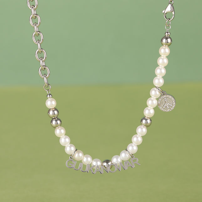 Collar De Cadena De Media Perla De Lujo Leve A La Moda Con Colgante De GUUKANOWAR