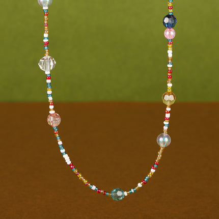 Collar De Cuentas De Vidrio De Colores Bohemia Cristal De Moda Con Cadena De Acero Inoxidable 316