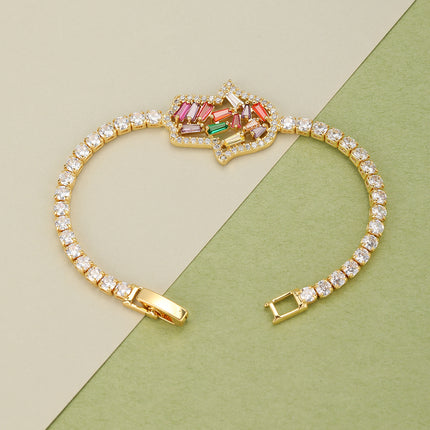 Pulsera De Cobre Con Mano De La Suerte Y Cristales De Colores