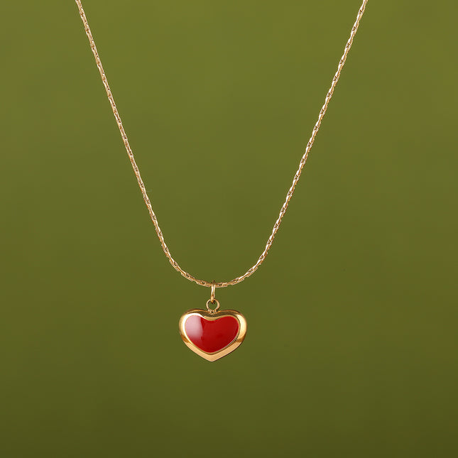 Collar Simple De Acero Inoxidable Clásico Con Corazón Roja De Moda Casual Versátil