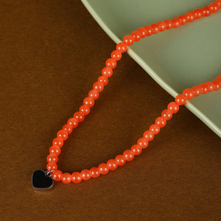 Collar De Cuentas De Vidrio Pequeño De Lujo Leve De Moda Con Colgante De Corazón