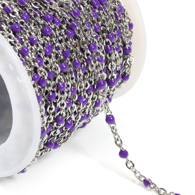 Collar Cadena De Bolas De Acero Inoxidable Con Esmalte De Colores, 2m